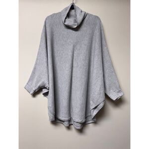 J. JILL PURE JILL Waffle Knit Light Gray Funnel Neck Poncho, One Size